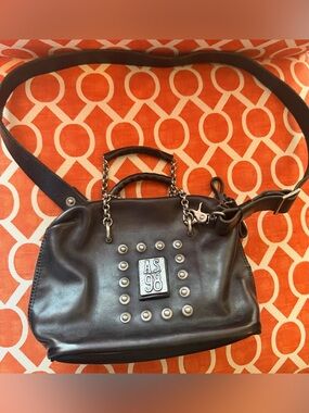 A.S.98 Women's Black Leather Studded Satchel